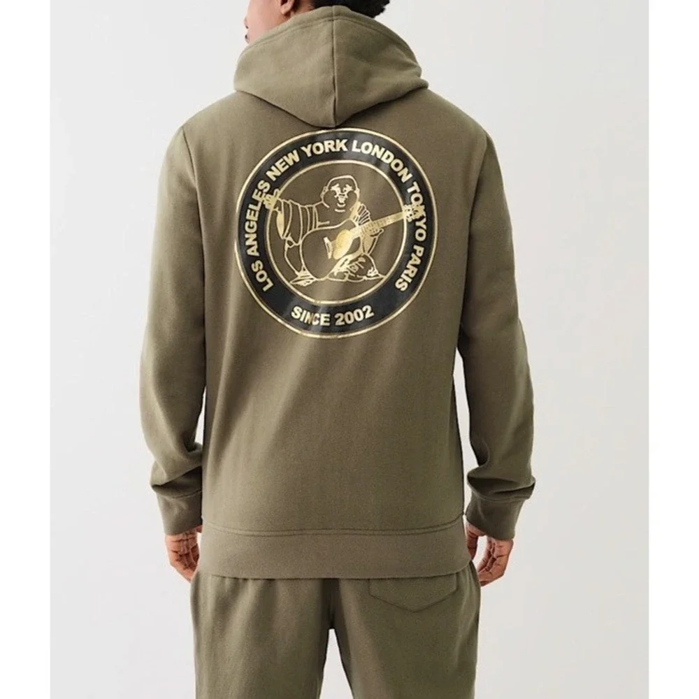 True Religion Hoodie Mens Large Green Full Zip‎ Buddha Hooded Sweatshirt NWT